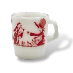 Vintage Mug Holly Hobbie Dog Milk Glass Coffee Tea Cup Thermocrisa 70s Red White